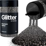 Hemway Black Glitter Fine 130g/4.6oz Powder Metallic Resin Craft Glitter Flake Sequins for Epoxy Tumblers, Hair Face Body Eye Nail Art Festival, DIY Party Decorations Paint