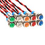 Gebildet 10pcs 6mm 1/4" AC/DC 12-24V LED Metal Indicator Light Waterproof Signal Lamp Pilot Dash Directional Car Truck Boat with Wire