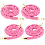 MUKLEI 4 Pack 6.5 Feet Pink Velvet Rope Barrier, Velvet Stanchion Rope with Gold Hooks Velvet Hanging Rope for Movie Theaters, Parties, Hotels, Restaurants