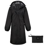 Womens Long Hooded Rain Jacket Waterproof Lightweight Raincoat Windbreaker Black Medium