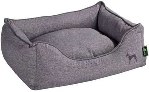 HUNTER Boston Hundesofa, Hundebett, Wendekissen mit Plüschbesatz,pflegeleicht, 60 x 50 cm, grau