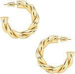 wowshow Chunky Gold Hoop Earrings, Twisted Hoop Earrings Lightweight Gold Hoops for Women 14K Gold Plated Hypoallergenic for Sensitive Ears 35mm