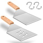 Wooden Metal Spatulas 2Pcs, HaSteeL Professional Large Griddle Spatula Tools Set, Hamburger Turner Pancake Flipper Perfect for Teppanyaki Flat Top BBQ Grilling Kitchen Cooking Indoor & Outdoor