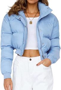 Gihuo Women' s Cropped Puffer Jacket Padded Long Sleeve Bubble Coats Winter Warm Puffy Outerwear(Blue-XL)