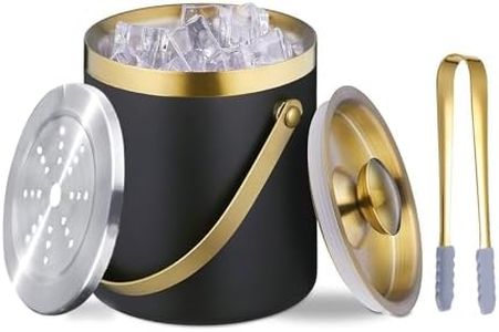 Sipoyen Insulated Ice Bucket with Lid, Handle and Tong Black Gold Stainless Steel Champagne Bucket for Party 3L Bar Cart Accessories Keep Drinks Chilled