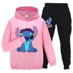 OAIXIUR Kids Tracksuits Blue Cat Printing Hoodie & Joggers 2-piece Clothing Sets Sportswear (Light Pink,7-8 Years,7 Years,8 Years)