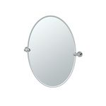 Gatco 4689 Channel Frameless Oval Mirror, 26.5 Inch, Chrome/Wall Mount Frameless Beveled Tilting Oval Bathroom Vanity Mirror with Chrome Brackets