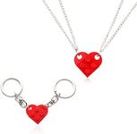 LUTER 2pcs Heart Keychain and Necklace Set, Red Heart Matching Keychain and Necklace Small Brick Heart Ornaments Sweet Gift for Couples, Lovers, Boyfriend, Parents (C03354)