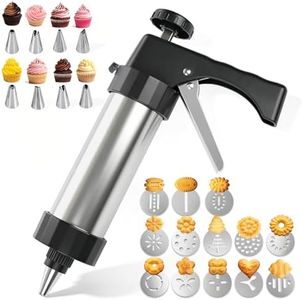 Stainless Steel Cookies Press, Cookie Press Gun Kit with 13 Cookie Discs and 8 Piping Tips, Durable Butter Cookie Shooter for DIY Various Cookies and Cake Maker