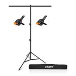 EMART Photography T-Shaped Background Stand 3x6.5ft Adjustable Photo Tripod Stand with 2 Spring Clamps for Video Studio