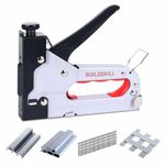 BUILDSKILL 4 in 1 Stapler Gun for Heavy Duty use | Comes with T, U, D & I Type Nails | Ergonomic Soft Rubber Handle | Manual Stapler Machine for Bookbinding, Upholstery, Carpentry, Fixing Material