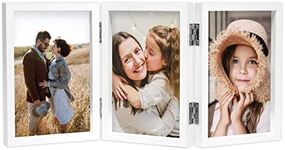 ORIVAN 4x6 Triple Picture Frame Hinged 3 Photos Folding Photo Frames with Glass Vertical Stand Frames, White