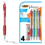 BIC Velocity Strong Lead Mechanical Pencils, With Colourful Barrel, Thick Point (0.9 mm), 4-Count Pack Mechanical Pencils With Erasers and Lead Refills