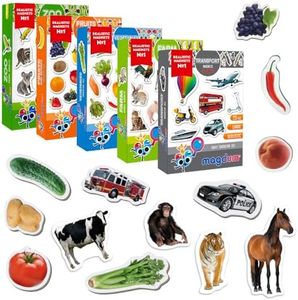 Magdum Set Animales de Zoo y Granja + Frutas y Verduras + Transporte Imanes Niños 110 Piezas - Imanes Nevera Niños - Juego Imanes - Juegos Magneticos para Niños - Juguetes Educativos 3 Años