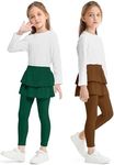 Cooraby Girls Leggings School Uniform Pants Stretchy Skirt Leggings Comfortable Soft Pants for Girls 2-14 Years, B-brown, Dark Green, 6-7 Years