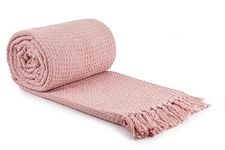 Emma Barclay Honeycomb - Recycled Cotton Plain Waffle Textured Chair Sofa Setee Throw Over Blanket in Blush Pink - 70x100 (178x254cm)