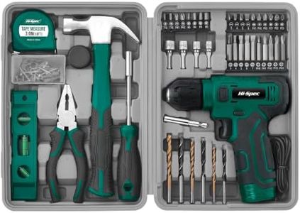 Hi-Spec 8V Cordless Drill and Tool Kit with Essential Hand Tools, Green