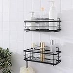 KincMax Iron Shower Caddies - Self Adhesive Bathroom Shelves for Showers - Wall Organizer Shampoo Holder Shelf - Peel and Stick On Caddy Bath Tub Rack - Pack of 2 Holders - Black