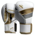 Hayabusa T3 Boxing Gloves for Men and Women Wrist and Knuckle Protection, Dual-X Hook and Loop Closure, Splinted Wrist Support, 5 Layer Foam Knuckle Padding-White/Gold, 14 oz