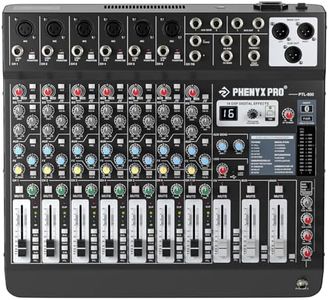 Professional 8-Channel Audio Mixer, Phenyx Pro DJ Sound Mixer Board w/Flexible AUX, BUS, SUB Routing, 16 DSP, BT Streaming & USB-B PC Recording, Mixing Console for Stage, Home Studio (PTL-800)