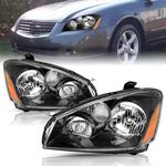 TUSDAR Headlight Assembly Set for 2005/2006 Nissan Altima 4-Door Sedan Halogen Headlamp Driver and Passenger Side (Black Housing with Amber Reflector)