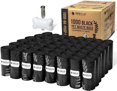 Gorilla Supply 1000 Black Dog Pet Poop Bags, EPI Technology, 50 Refill Rolls (Free Patented Dispenser)