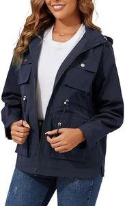 PESION Womens Packable Military Utility Raincoats Outerwear Waterproof Windbreaker Jacket Cargo Jacket with Pockets for Outdoor Travel Hiking, Navy Blue, Large