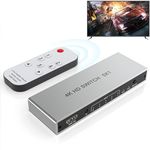 4K HDMI Switch 5 in 1 Out, 4K@60Hz HDMI Splitter with Remote, 5 Port HDMI Switcher Selector Support 3D HDR CEC HDCP2.2 Compatible with PS 5/4/3 Xbox Switch Roku TV Fire Stick