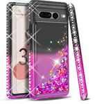 Google Pixel 7 Pro Case, with [Tempered Glass Screen Protector Included] STARSHOP Liquid Bling Sparkle Floating Glitter Quicksand Phone Case Girls Women Cute, for Google Pixel 7 Pro- Black/Pink