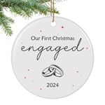 Engagement Gifts for Couples, Engaged Christmas Ornament 2024-1st Christmas Ornaments Keepsake Gifts for Newly Engaged Couples, Bridal Shower Wedding Gifts, 2.87" Ceramic Ornament