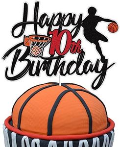 Basketball Happy 10th Birthday Cake Topper 10 Ten Years Old Basketball Player Scene Cake Decoration Sport Theme Tenth Birthday Party Event Supplies for Boys Kids