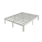 KZZLOL White Bed Frame Queen Size 14 Inch, Metal Queen Bed Frame No Box Spring Needed, Heavy Duty Steel Support 3500 LBS, DIY Headboard, Noiseless, Round Corner Legs, Storage Space, Easy Assembly