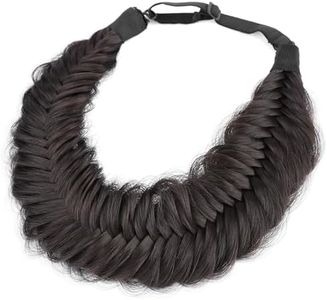 DIGUAN Wide Fishtail 2 Strands Synthetic Hair Braided Headband Classic Chunky Plaited Braids Elastic Stretch Hairpiece Women Girl Beauty accessory,59g Bohemian (Brunette Brown)