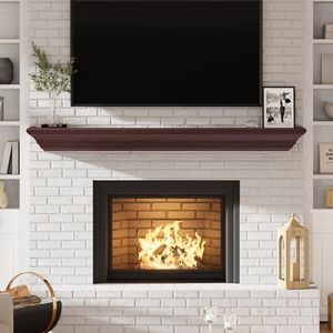 Eshoma Fireplace Mantel - Handcrafted 72 Inch Floating Shelf for Over Fireplace, Faux Fireplace Mantel with Invisible Heavy Duty Wood Bracket, Coffee, 72 X 8 X 6