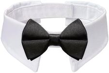 Dog Bow Tie, KOOLMOX Dog Bowtie Collar Black, Adjustable White Dog Tuxedo Collar with Black Dog Neck Bow Tie for Medium Large Boy Dog Wedding Formal Tuxedo Suit Tux Outfits Birthday Costumes