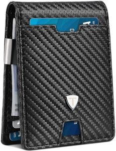 Tomylv Portafoglio Uomo RFID Blocking Portafoglio Uomo Slim Pelle in Fibra di Carbonio con 13 Porta Carte di Credito Uomo, ID Window, Fermasoldi, Bi-Fold Minimalista con Confezione Regalo - Nero
