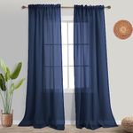 KOUFALL Navy Blue Curtains 84 Inch Length for Living Room 2 Panels Set,Sheer Rod Pocket Faux Linen Masculine Nautical Curtains for Boys Bedroom,52x84 Inches Long,Indigo