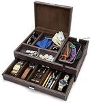 HOUNDSBAY Admiral Dresser Valet Box & Mens Jewelry Box Organizer with Large Smartphone Charging Station (Brown)