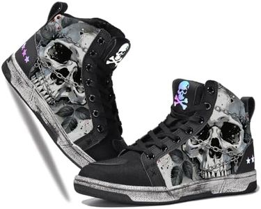 GXZUORUI Men's Gothic Skull High Top Sneakers, Unisex Casual Motorcycle Riding Shoes with Edgy Design for Urban Commuting (Skull 2, Adult, Men, 12, Numeric, US Footwear Size System, Medium)
