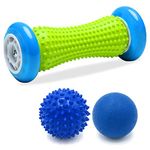 GreenLife® Foot Roller Massager Set of 3 Relieve Plantar Fasciitis, massage roller, muscle roller, feet massager, foot roller, foot massage, Firm Lacrosse Ball For Back Pain, Spiky Roller Ball for Deep Tissue, Foot Pain Relief, Foot Arch Pain, Relax Shoulder Foot Back Leg Hand, Acupresssure Recovery, 1 Roller & 2 Massage Balls