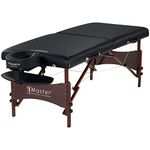 Master Massage Newport Portable Massage Table Package with Denser 2.5" Cushion, Walnut Stained Hardwood, Steel Support Cables, Pillows & Accessories, Black, 30"