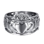 HAMANY Jewelry Men's Stainless Steel Claddagh Ring with Celtic Knot Eternity Design,Size 6