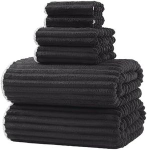 XIQ 39x79 Inches Extra Large Bath Sheets Towels for Adults Super Soft Luxury Ultra Absorbent Striped with Hanging Loop Microfiber Shower Towels 2 Hand Towels 2 Washcloth Towels(Black,6PCS)
