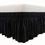 MEILA Wrap Around Bed Skirt Three Fabric Sides Elastic Dust Ruffled 14 Inch Tailored Drop,Easy to Install Fade Resistant-Black, Queen/King