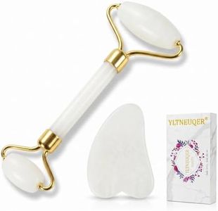 YLTNEUQER Jade Roller Gua Sha Set - Facial Skin Care Set, Facial Beauty Tools, Natural Beauty Skin Care Tools, Face Roller Massager for Face, Neck, and Eye Treatment (White)