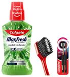 Colgate Visible White O2 Manual Toothbrush For Adults- 2 Pcs, Helps Prevent Bad Breath, Cavities, Enamel & Gum Problems. & Plax Fresh Tea Mouthwash, 0% Alcohol - Pack Of 500 Ml