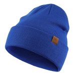 Home Prefer Mens Winter Hats Acrylic Knit Cuff Beanie Cap Warm Womens Beanie Hat, Bright Royal, One Size