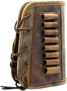 Leather Gun Buttstock Cover Cheek Rest pad with Rifle Shell Holder Ammo Cartridge 30-06,30-30, 308 (Left Hand - Rustic Brown)