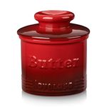 LOVECASA Porcelain Butter Crock for Counter, Butter Keeper with Water Line, French Butter Dish with Lid, Ceramic Butter Container, No More Hard Butter, Perfect Spreadable Consistency(Red)