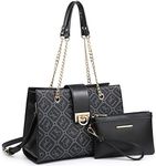Dasein Women Fashion Tote Bags Handbag Purse Chain Shoulder Bag Top Handle Bag Hobo With Matching Clutch (Monogrammed Black)